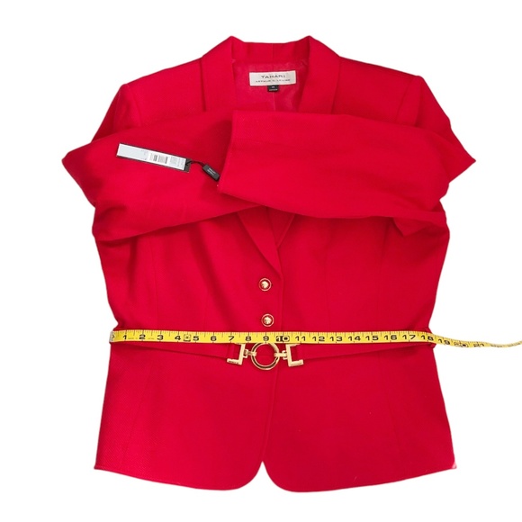 Tahari ASL Women’s Red Long Sleeve Belted Gold Hardware Skirt Suit Size 14 - Picture 7 of 14